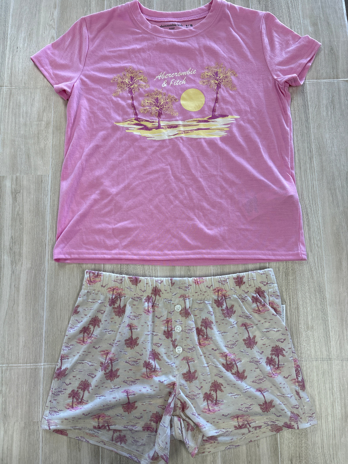 NWT 9/10 Abercrombie Kids Pink Palm Tree Pajama Set