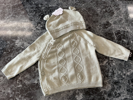 NWT 6m Light Sage Knit Sweater + Beanie Set