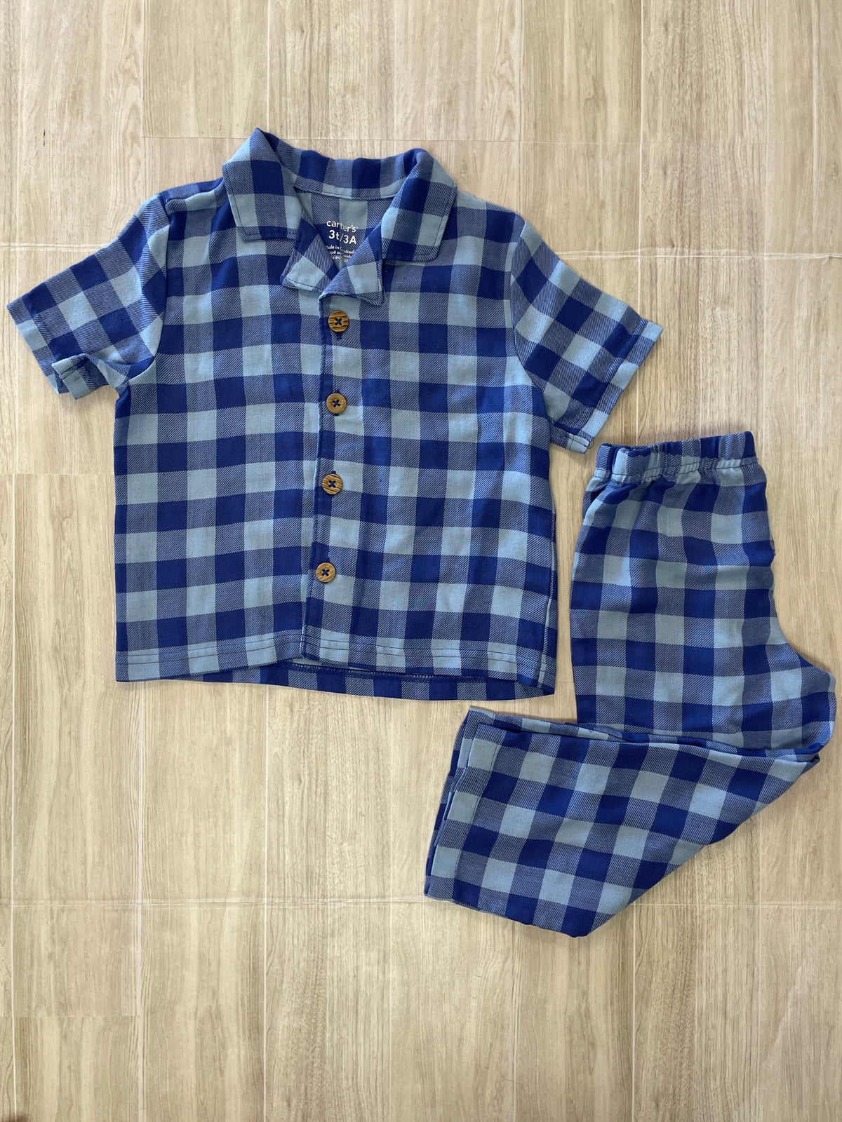 3T Blue Plaid 2 Piece Pajama Set