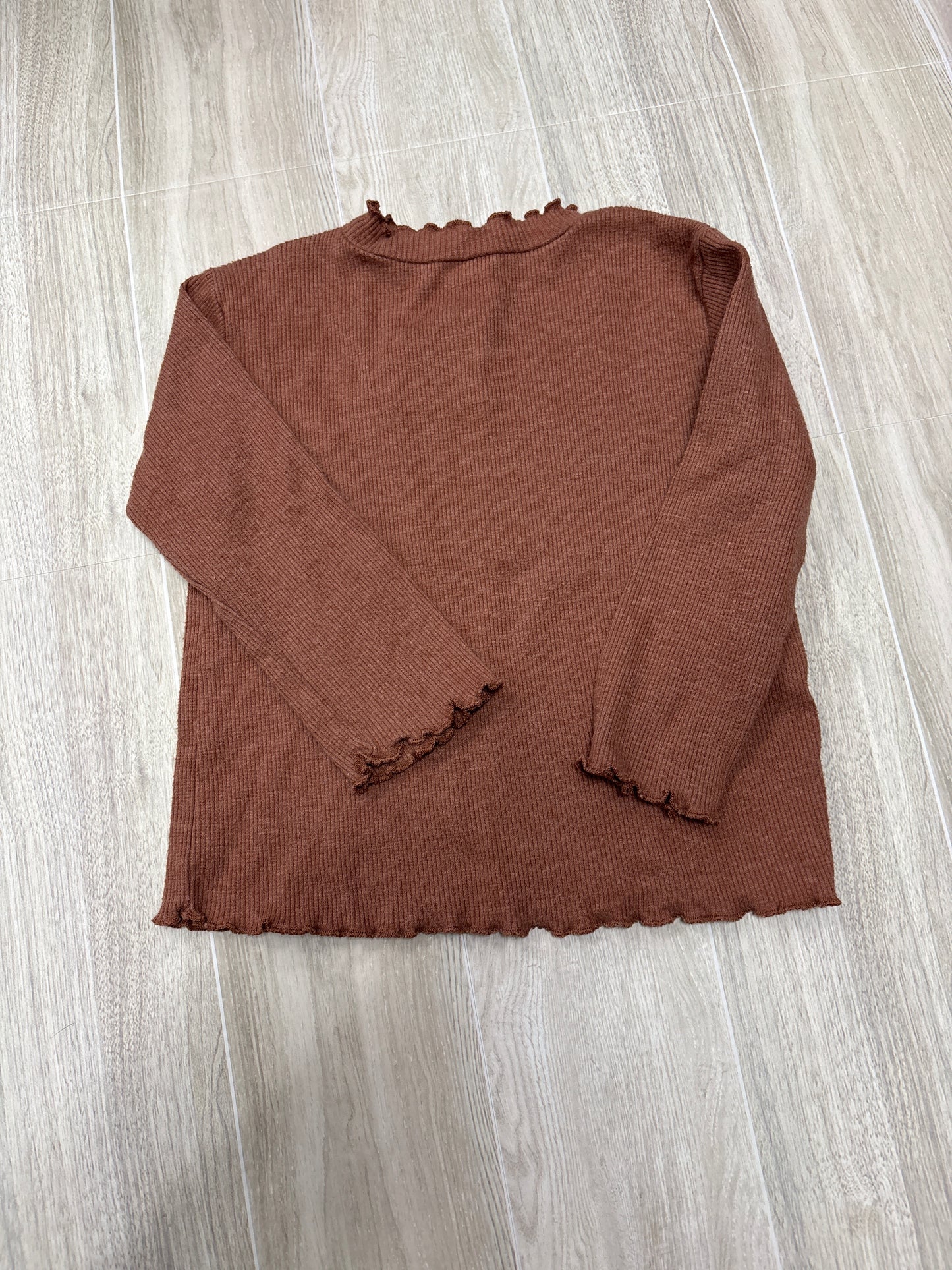 6-9m Zara Brown Long Sleeve Lettuce Hem Shirt