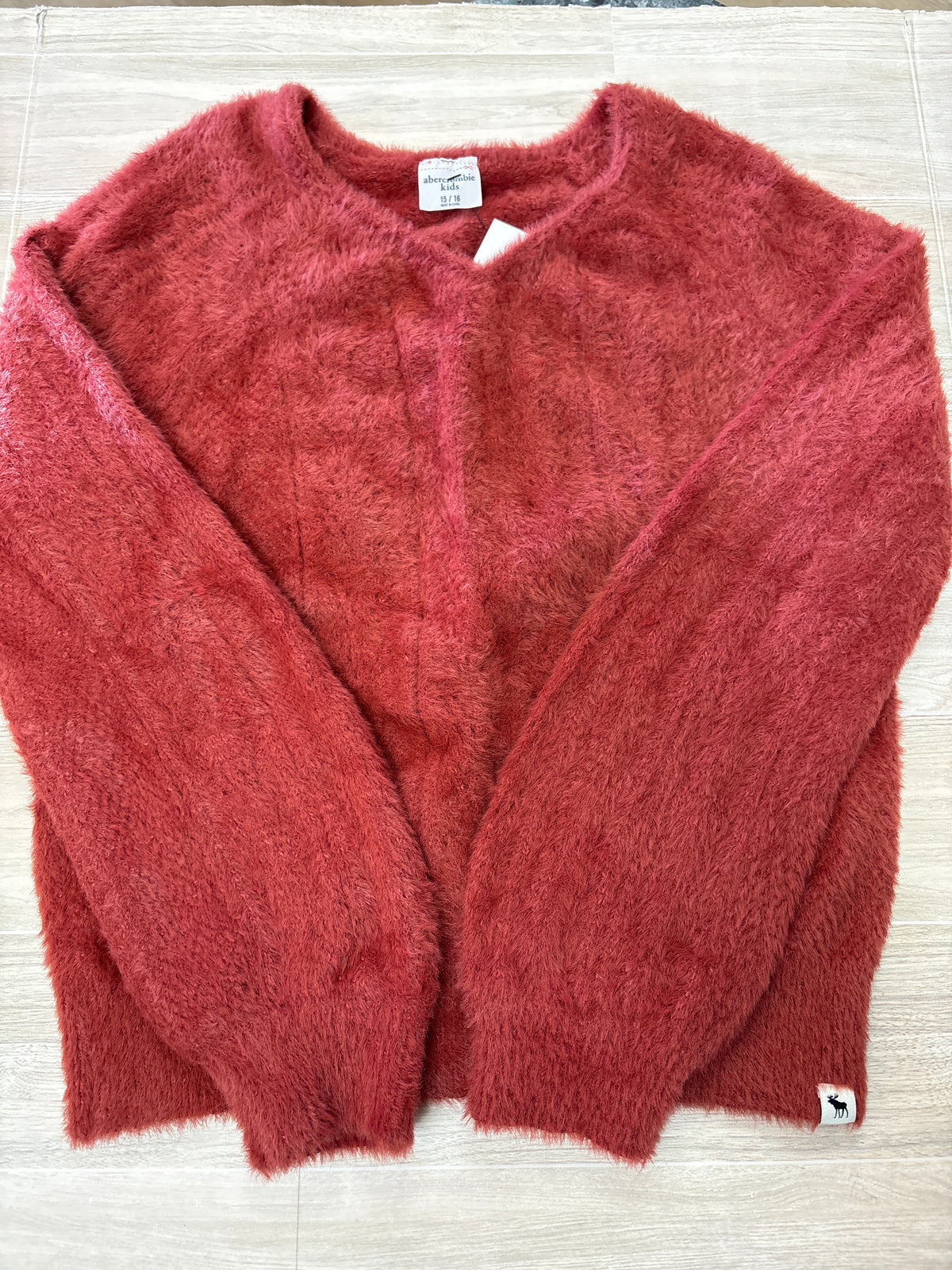 15/16 Abercrombie Kids Red Fuzzy V Neck Sweater