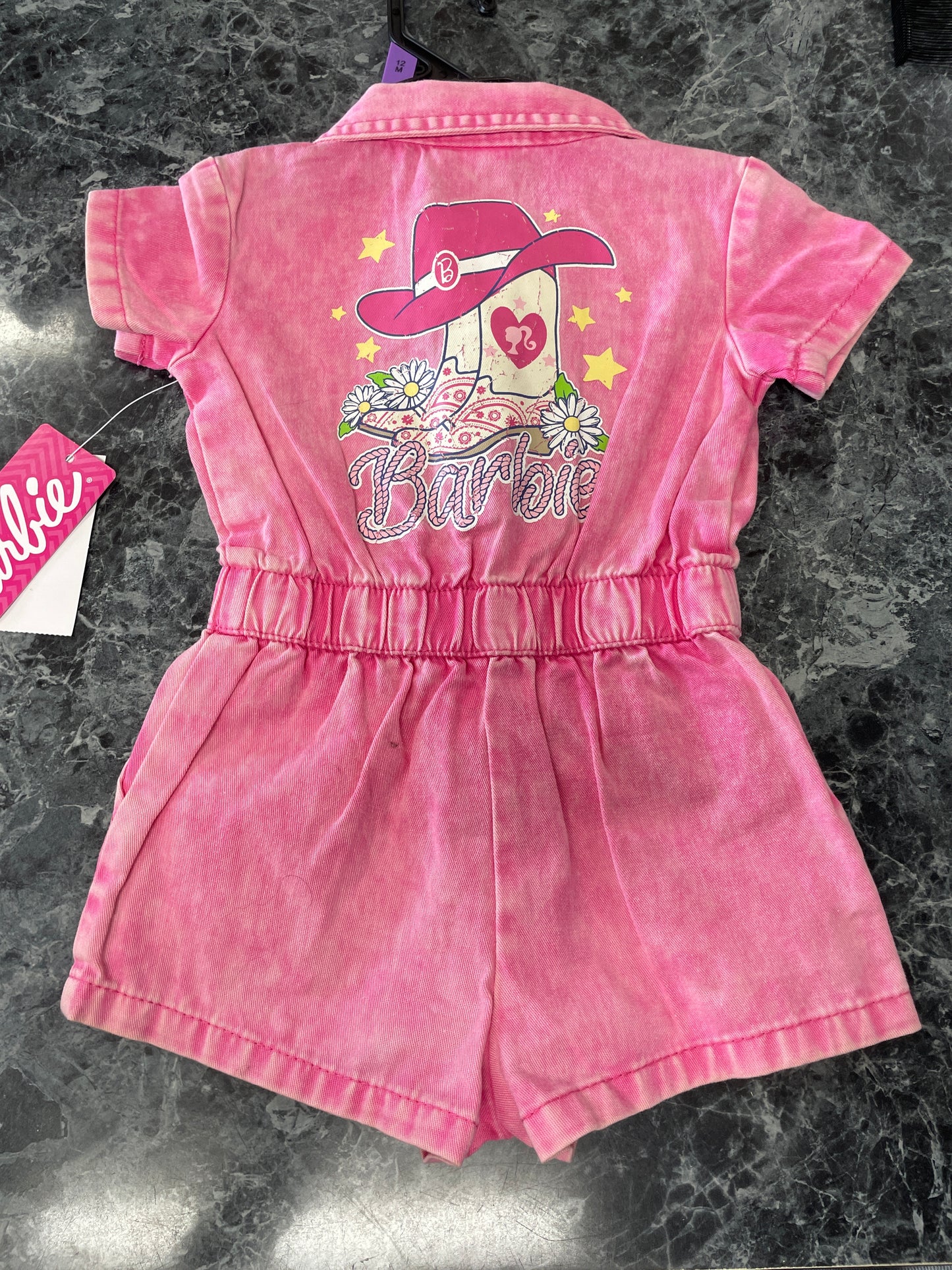 NWT 12m Hot Pink Barbie Denim Romper