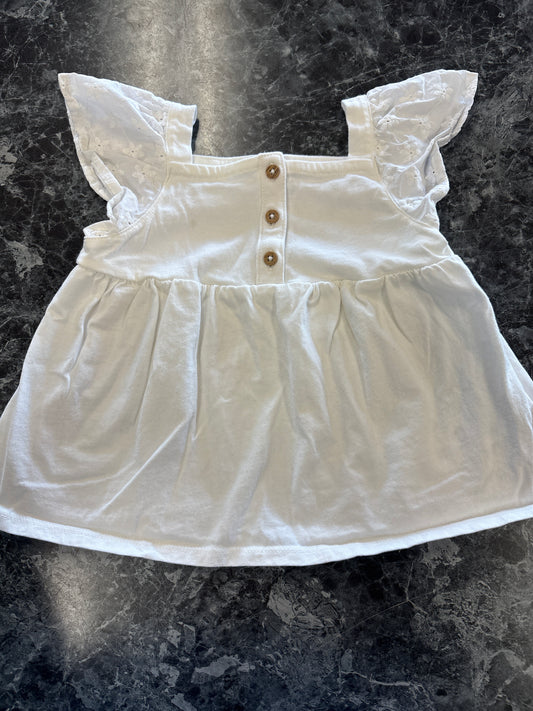 4T White Eyelet Sleeve Button Top