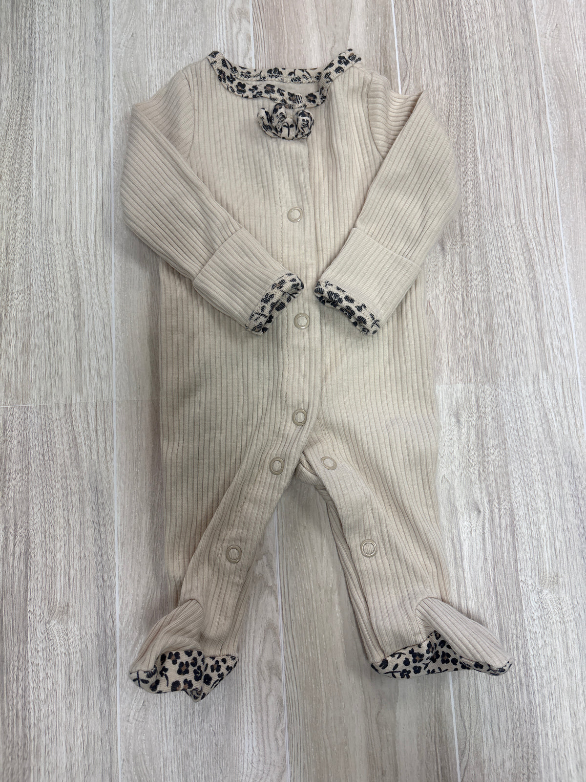 Preemie Cream Leopard Button Pajama