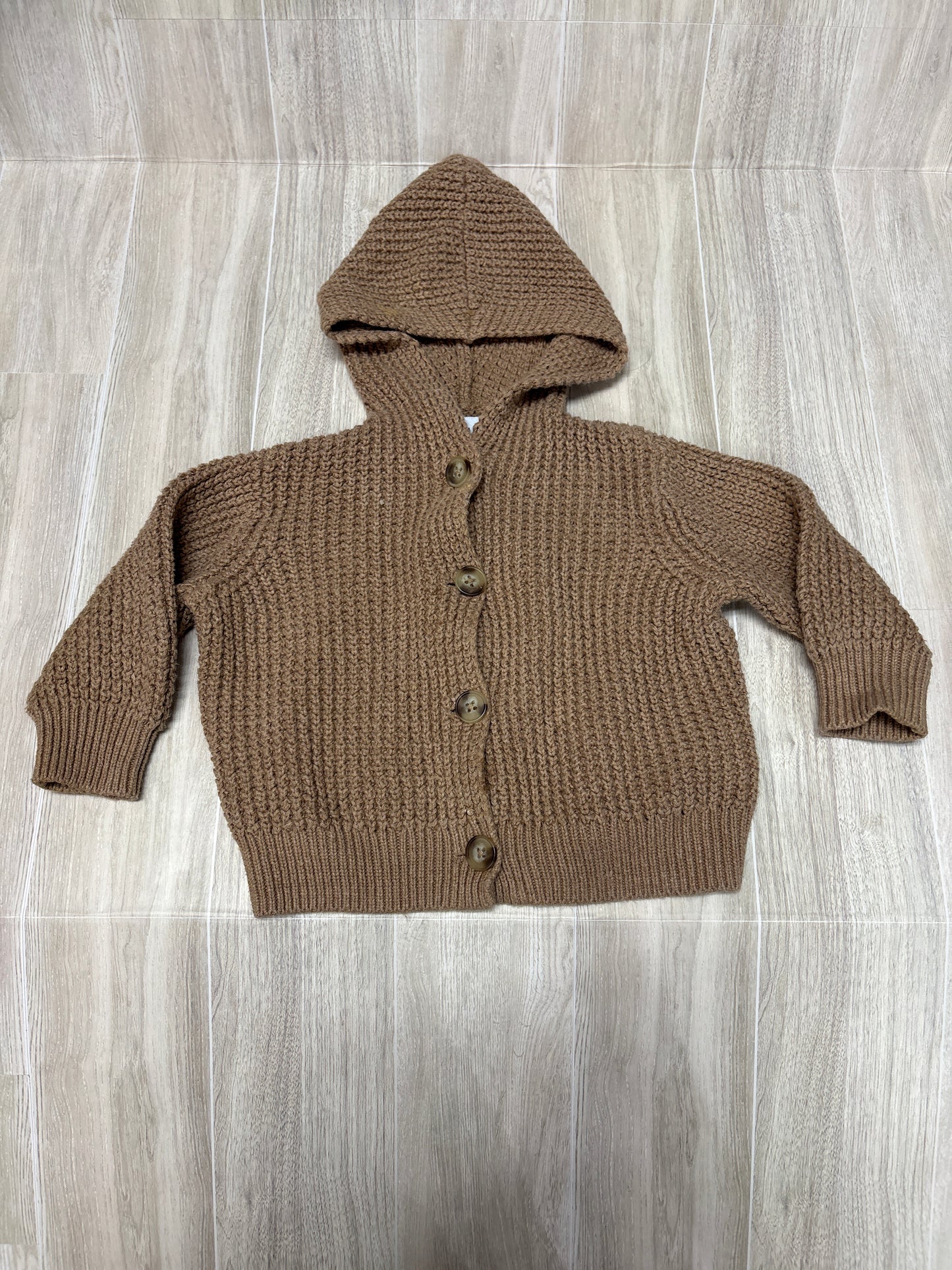 6-12m Brown Knit Hooded Button Cardigan