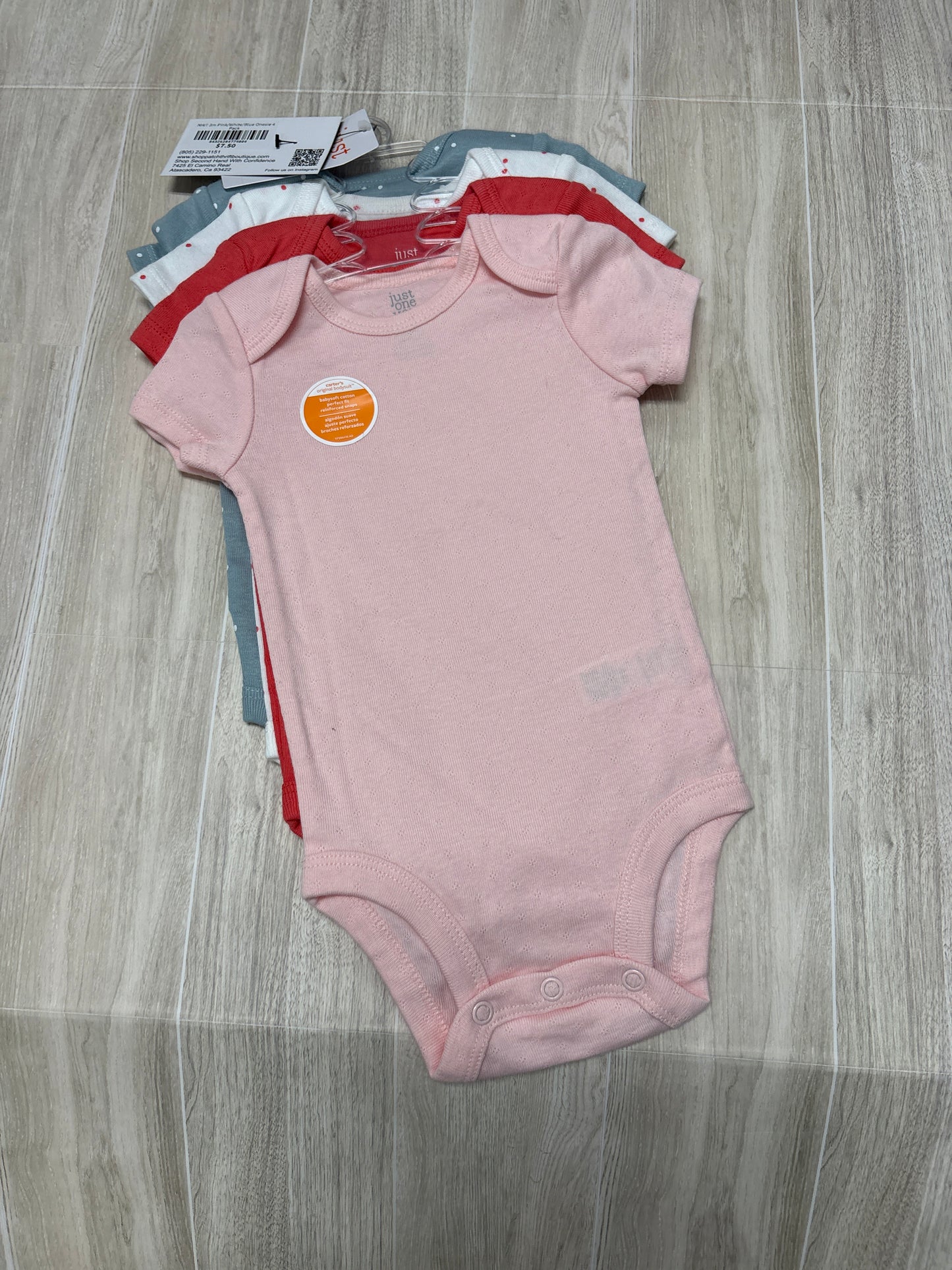 NWT 3m Pink/White/Blue Onesie 4 Pack