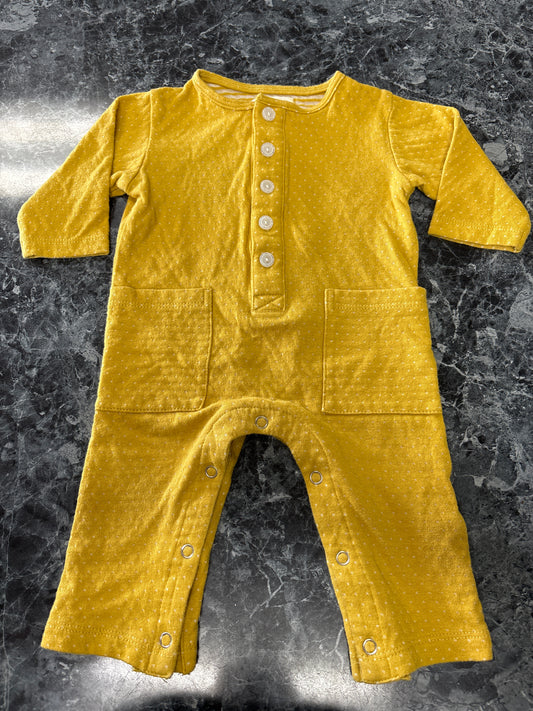 0-3m Yellow Dotted Button Long Sleeve Jumpsuit