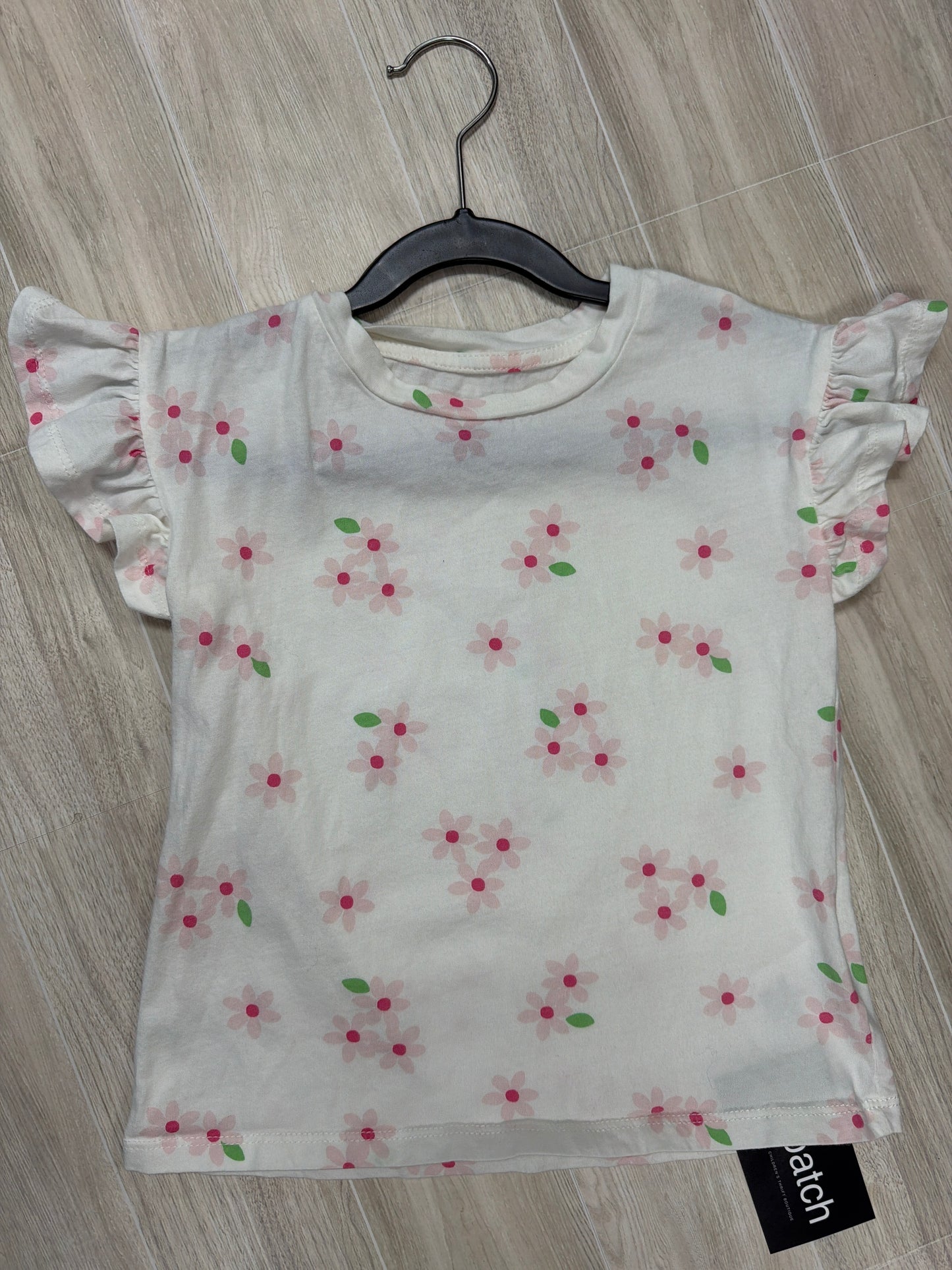 6/7 White Floral Ruffle Sleeve Tee