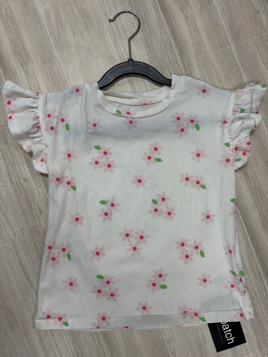 6/7 White Floral Ruffle Sleeve Tee