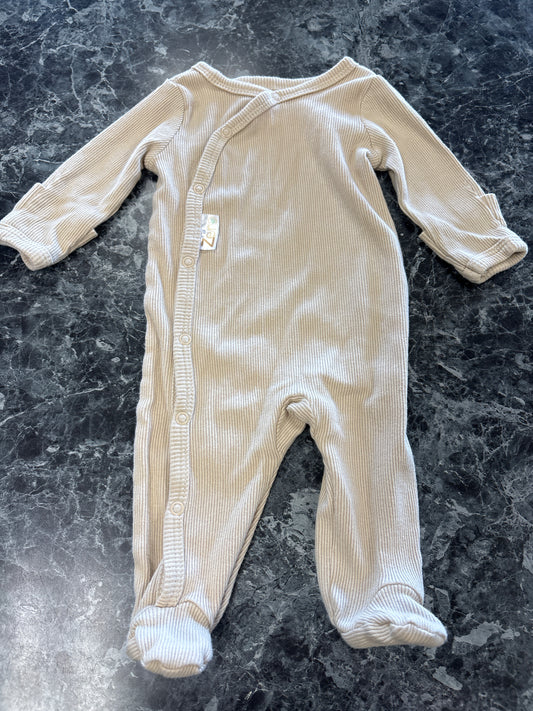 0-3m 100% Cotton Tan Ribbed Footed Pajama
