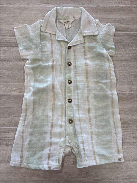 NWT 3-6m Burts Bees Light Green/Cream Shortie Button Romper