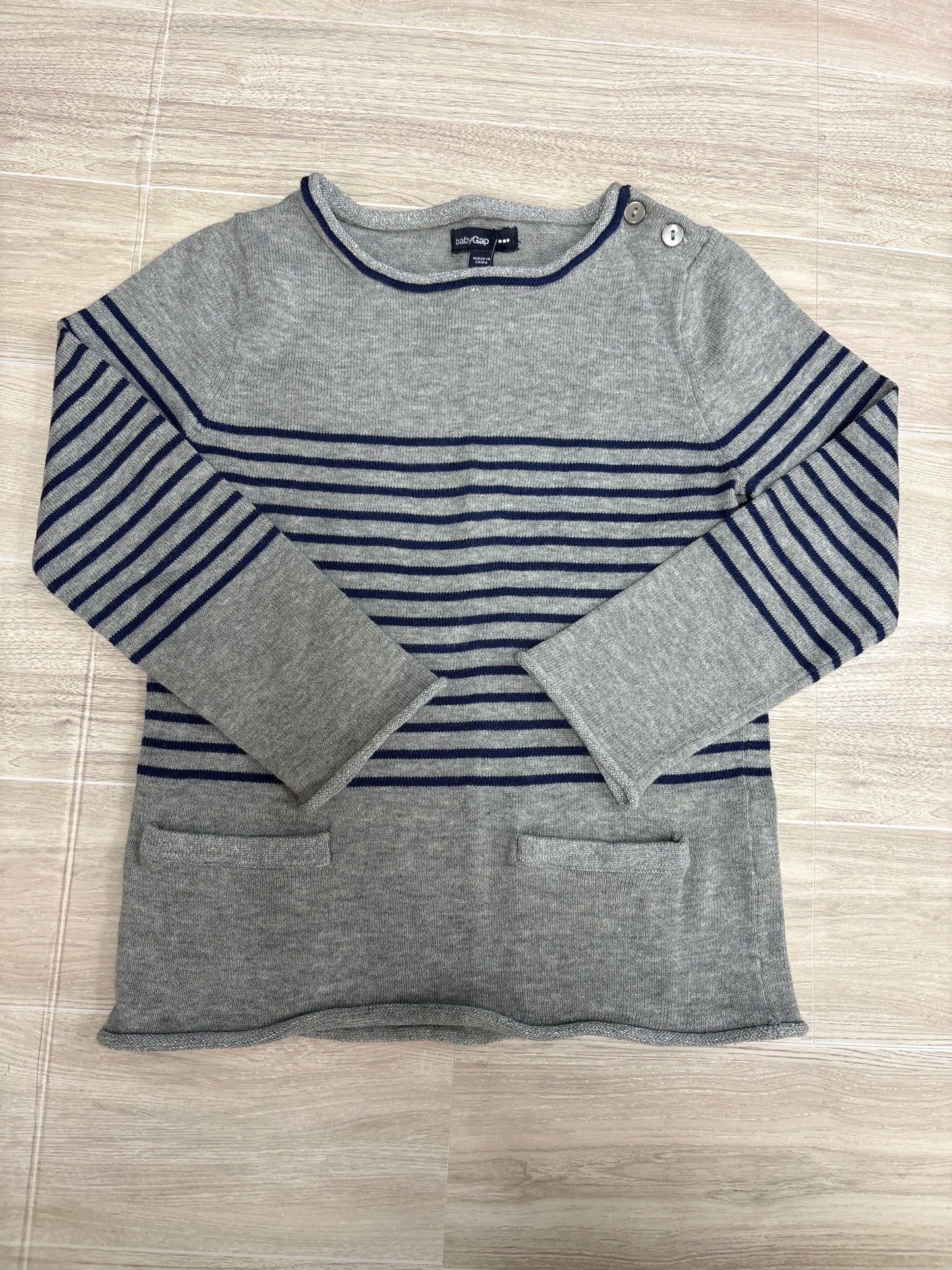 3T GAP Grey/Navy Striped Knit Pocket Long Sleeve
