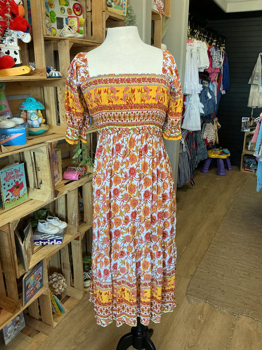 Womens Medium Orange/Terracotta Floral Dress