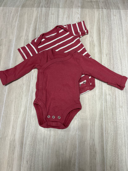 0-3m Quince Mauve Striped Onesie 2 Pack - Long Sleeve Kimono + Short Sleeve