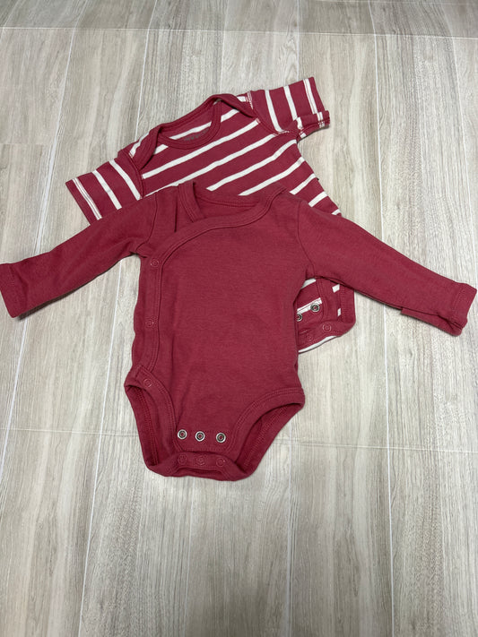 0-3m Quince Mauve Striped Onesie 2 Pack - Long Sleeve Kimono + Short Sleeve