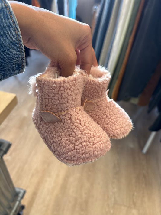 Infant Teddy Slipper Booties - Blush