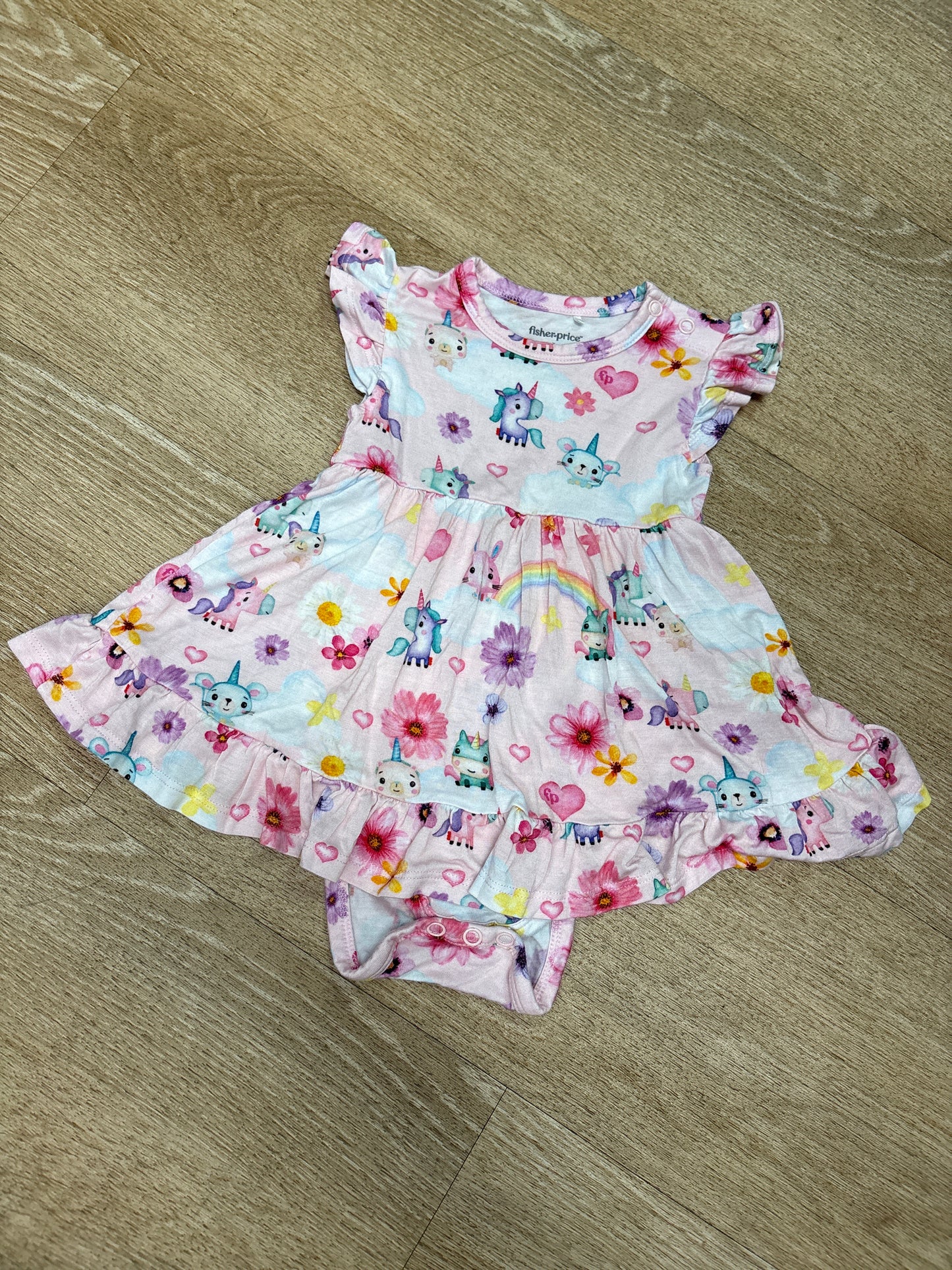 6-12m Posh Peanut x Fisher Price Pink Unicorn Bodysuit Dress