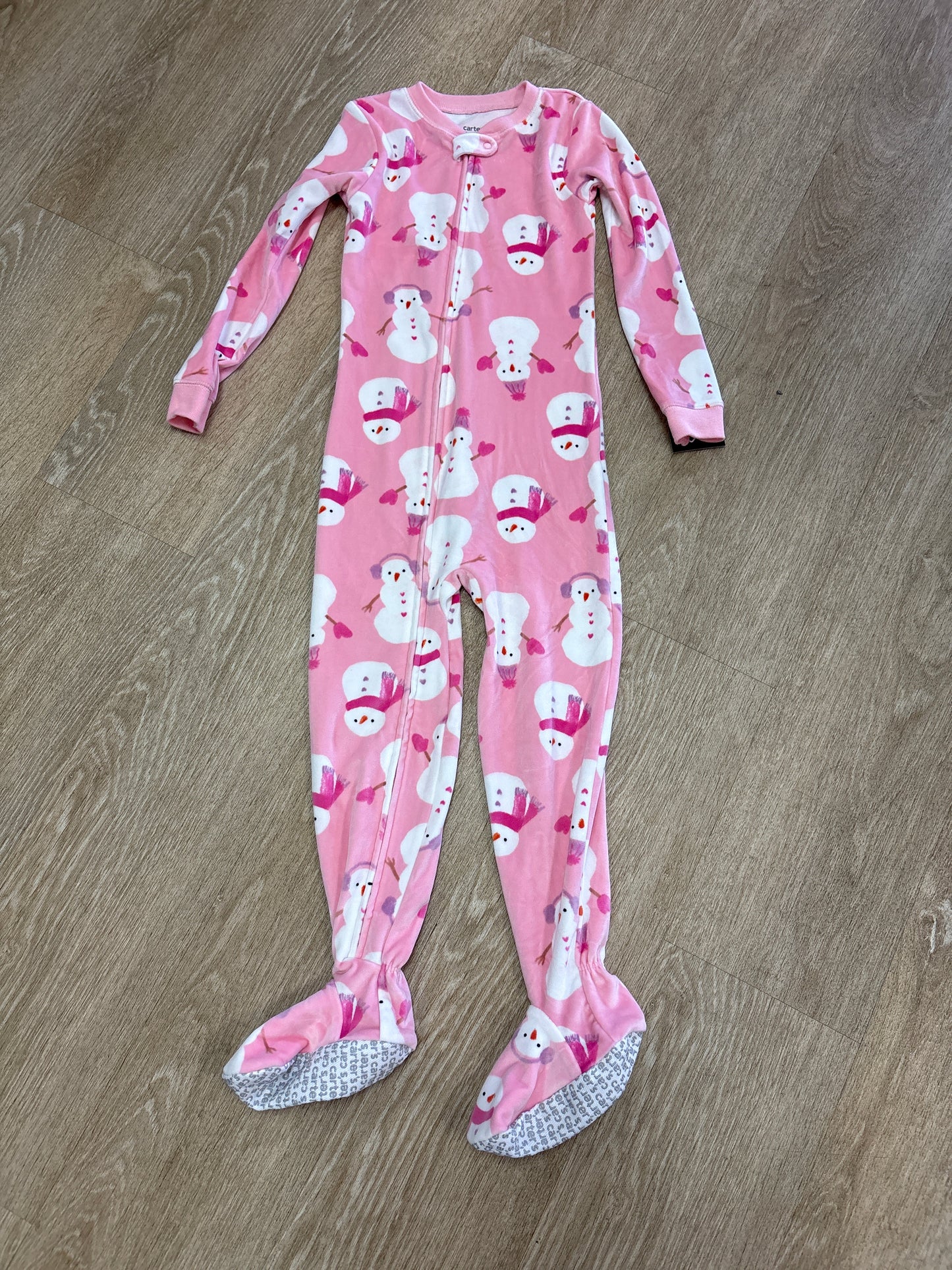 5T Pink Snowman Footed Pajama