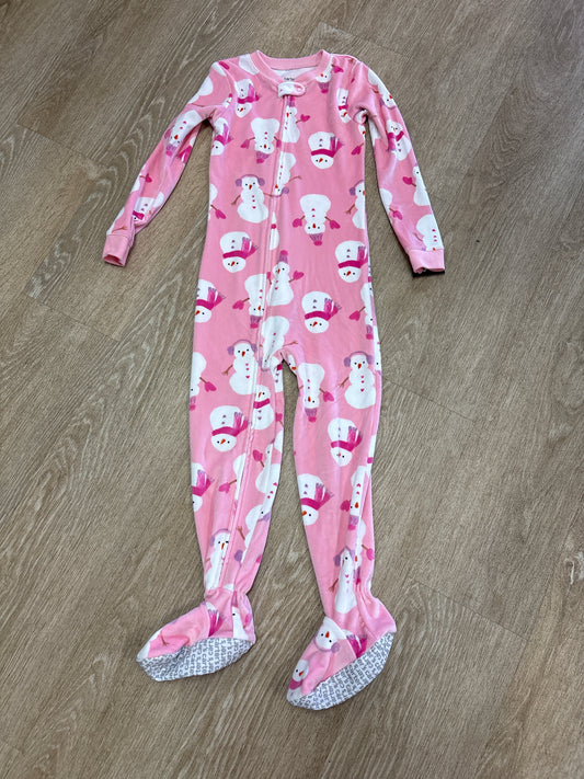 5T Pink Snowman Footed Pajama