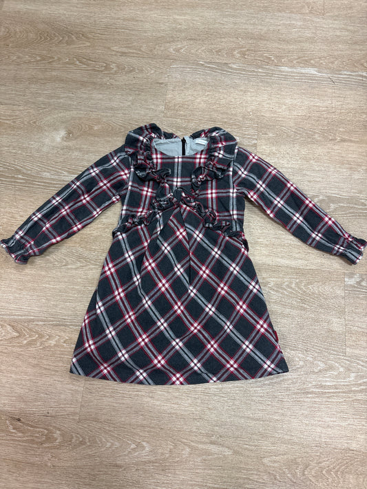 6 Grey/Red Plaid Ruffle Long Sleeve Dress