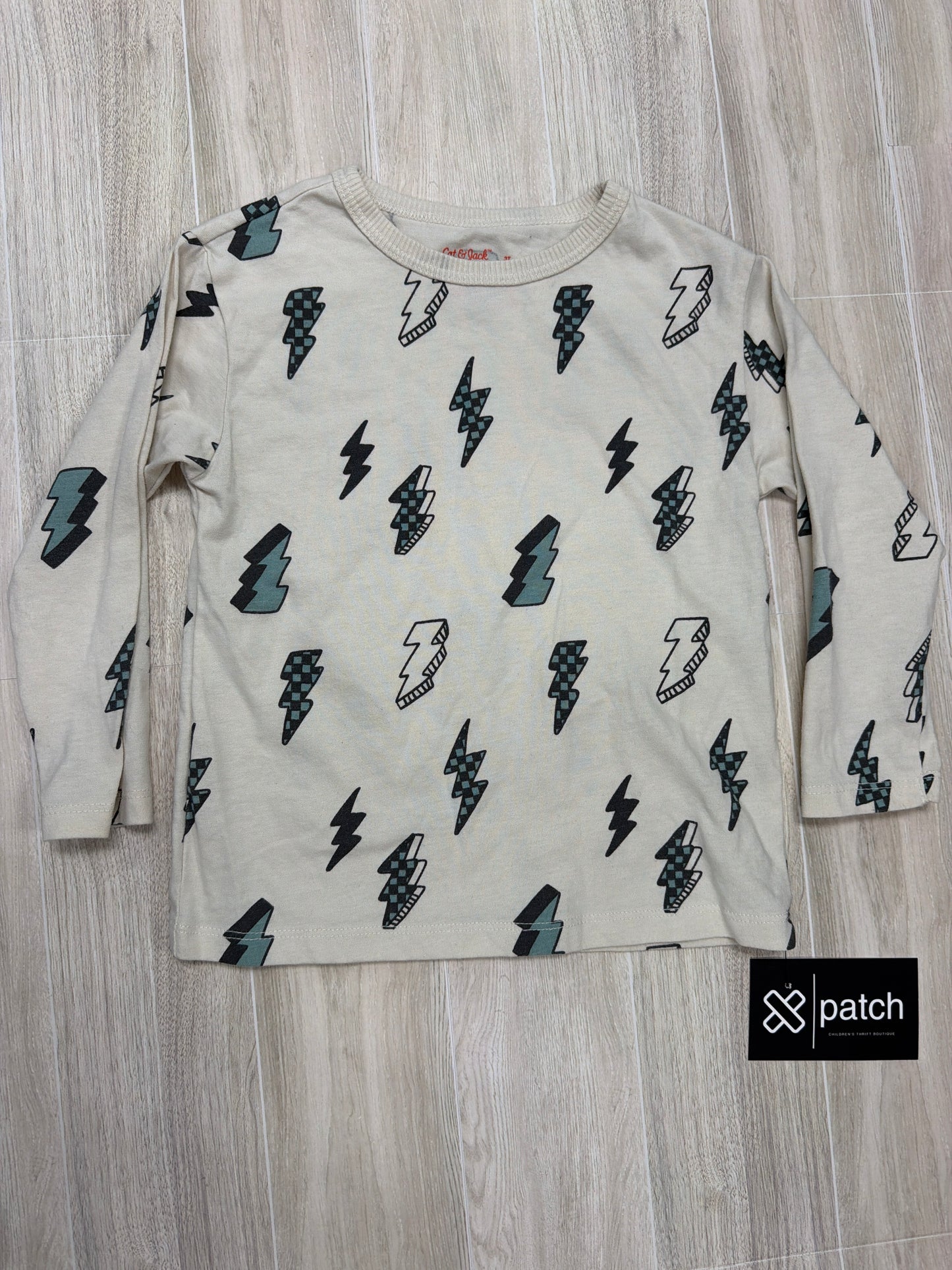 3T Turquoise Lightning Bolt Cream Long Sleeve
