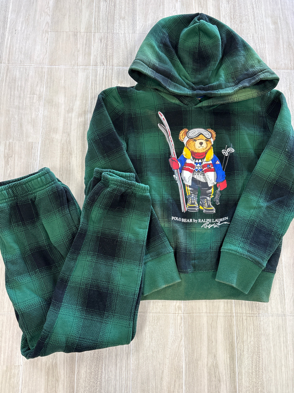 6 Raph Lauren Green Plaid 2 Piece Hoodie + Jogger Set