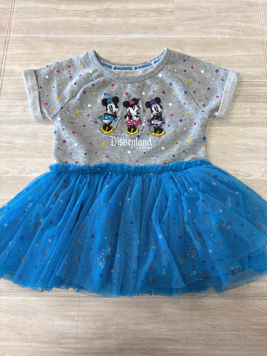 18m Grey/Blue Dotted Disneyland Twirl Onesie Dress
