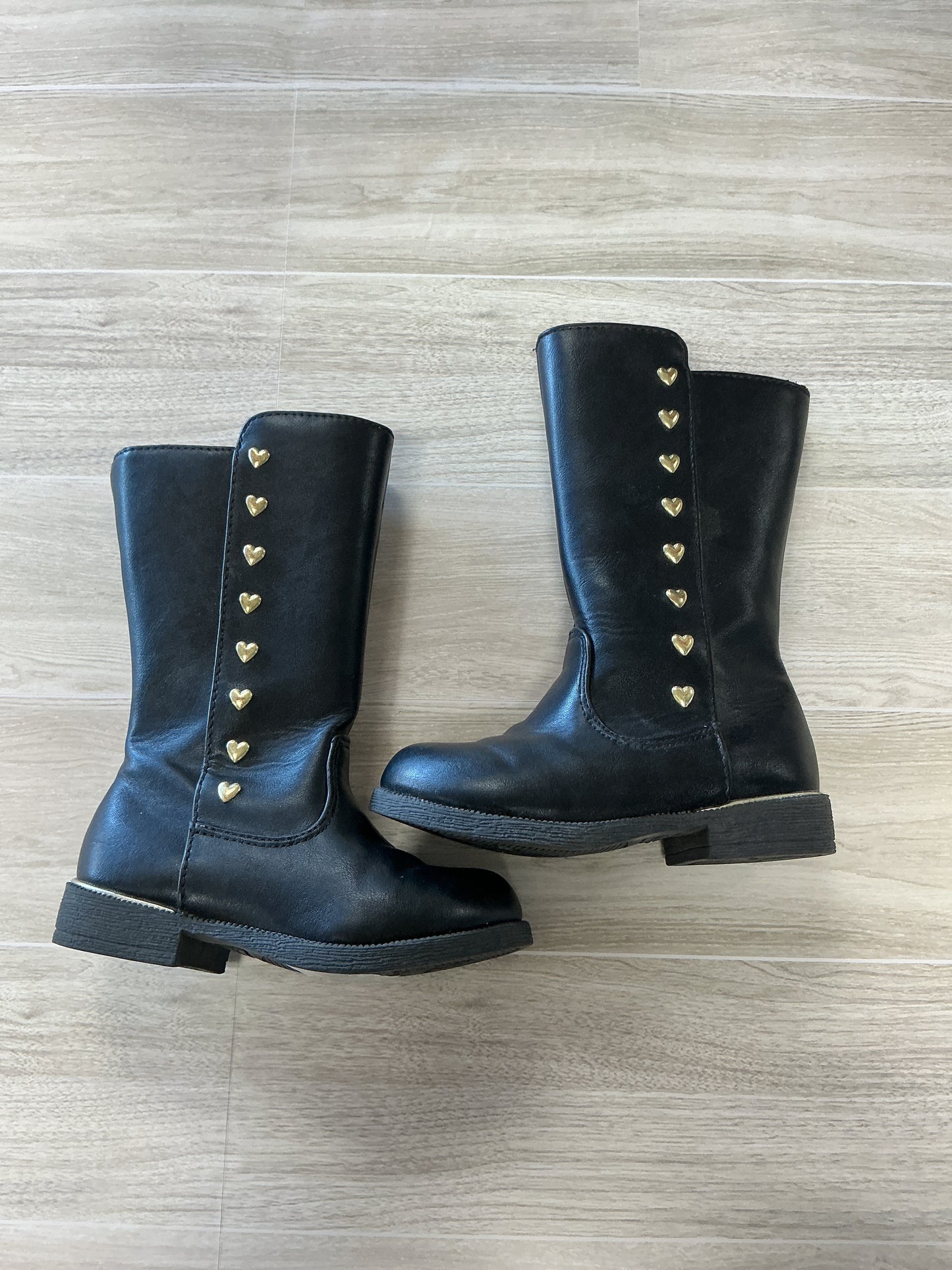 7c Black Tall Boots with Gold Heart Details
