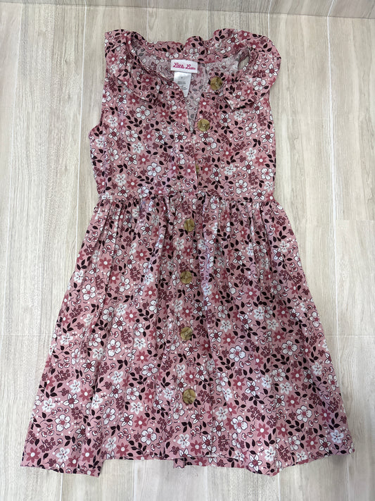 6 Pink Floral Collared Button Dress