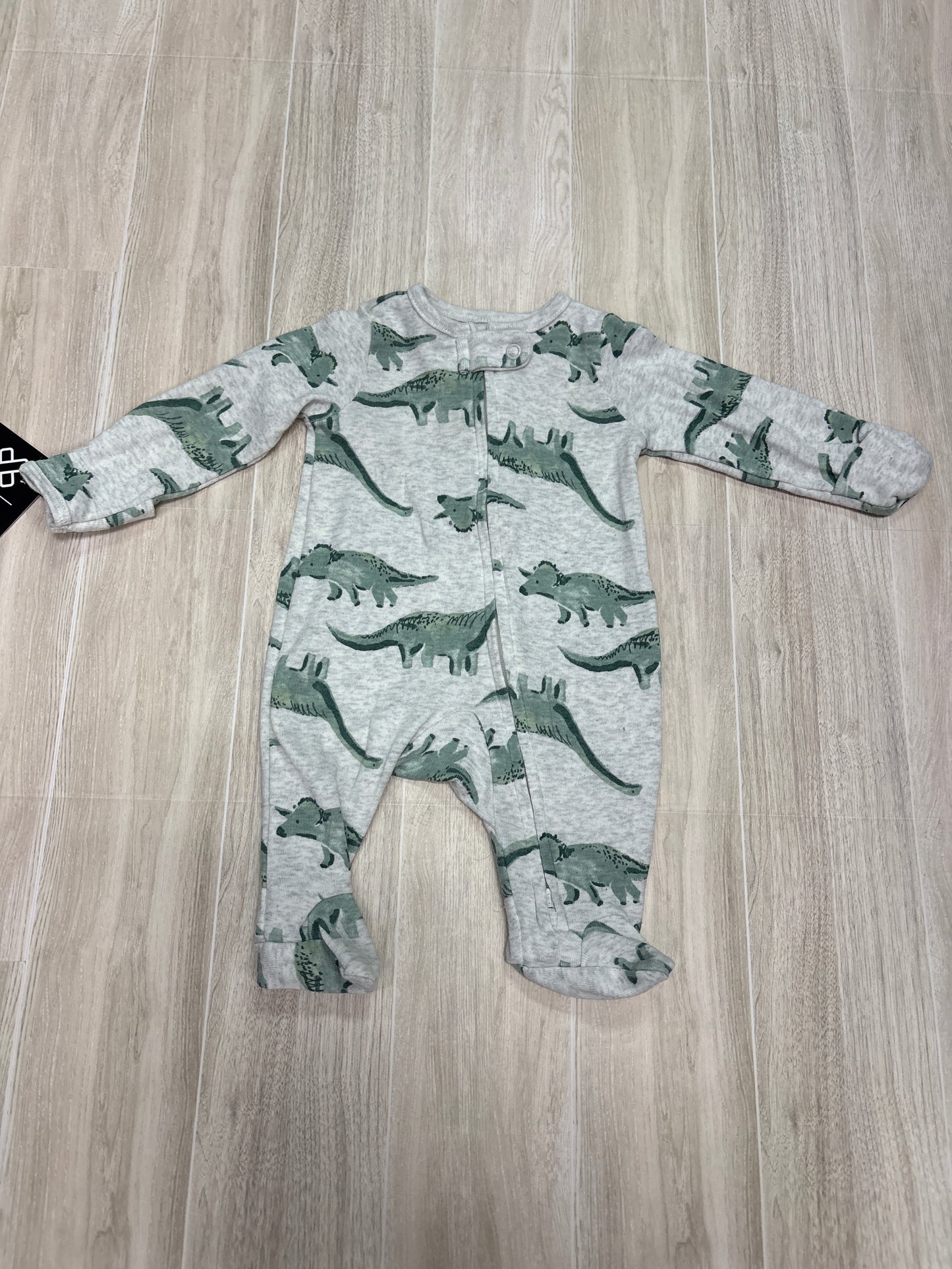 Newborn Grey/Green Dino Footed Pajama