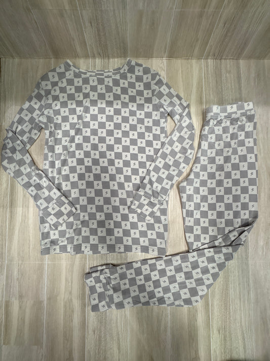 6/7 Brave Little Ones Grey Checkered Bolt 2 Piece Lounge Set