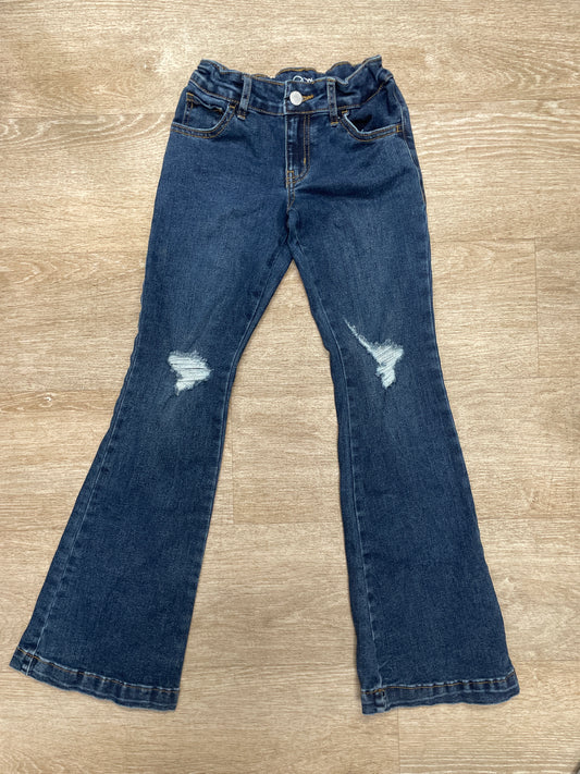 8 Dark Wash Distressed Flare Denim Pants