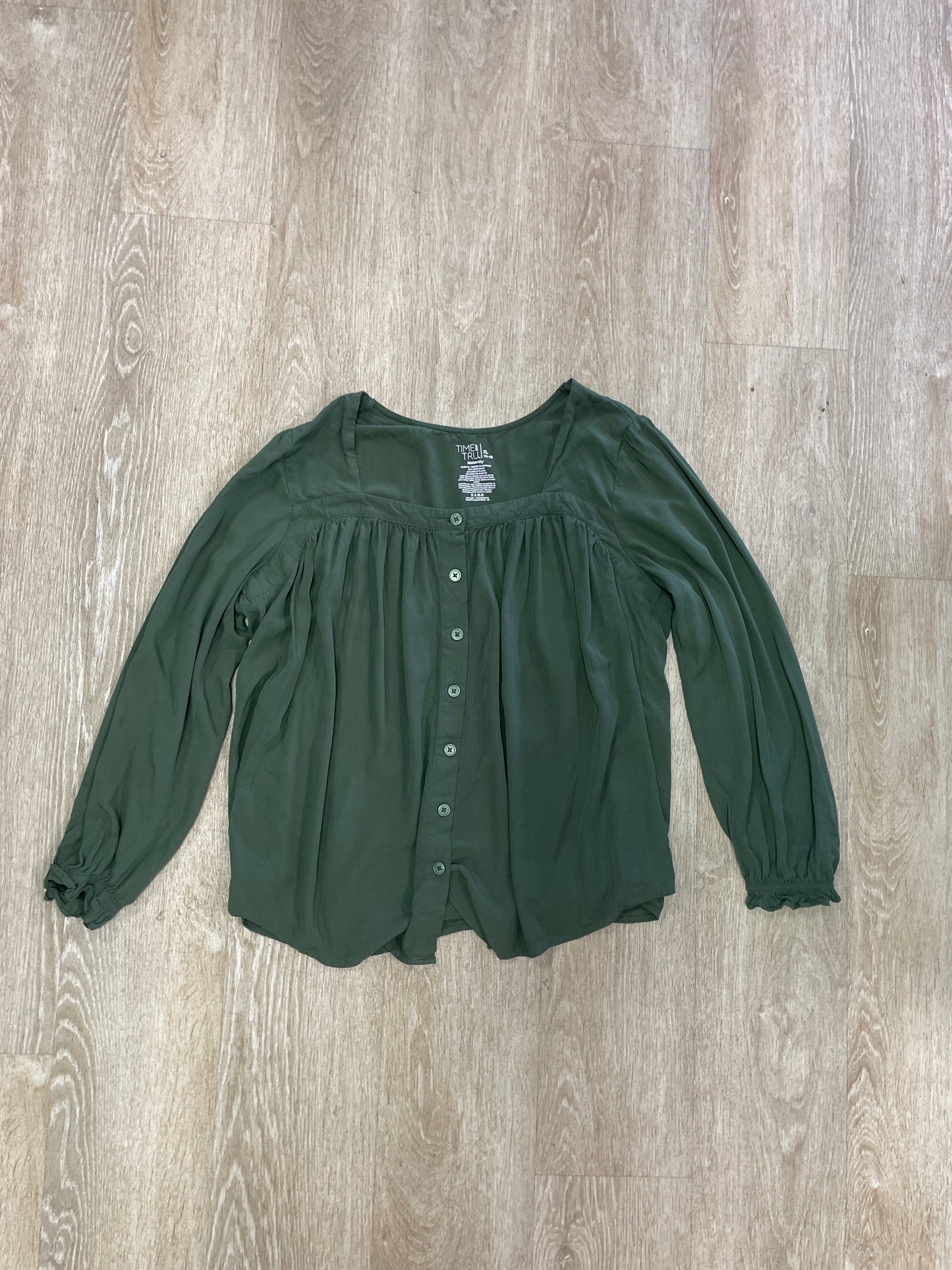 Womens XL Maternity Olive Button Down Top