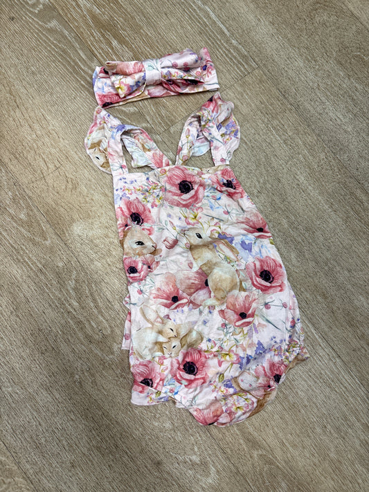 6-12m Posh Peanut Bunny Romper + Bow Set