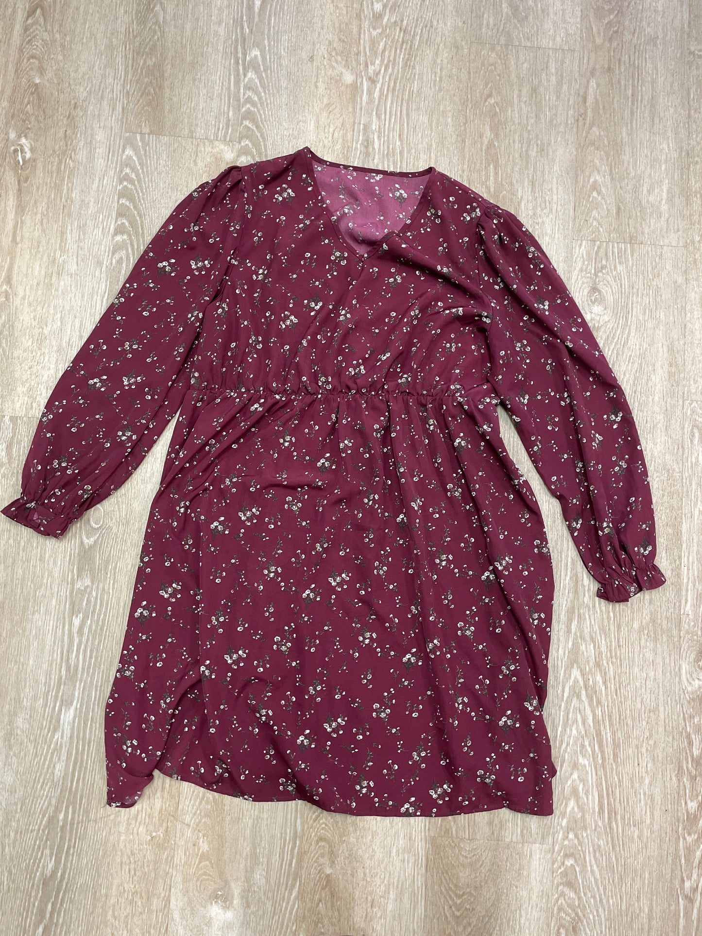 Womens 3X Merlot Floral Long Sleeve Dress