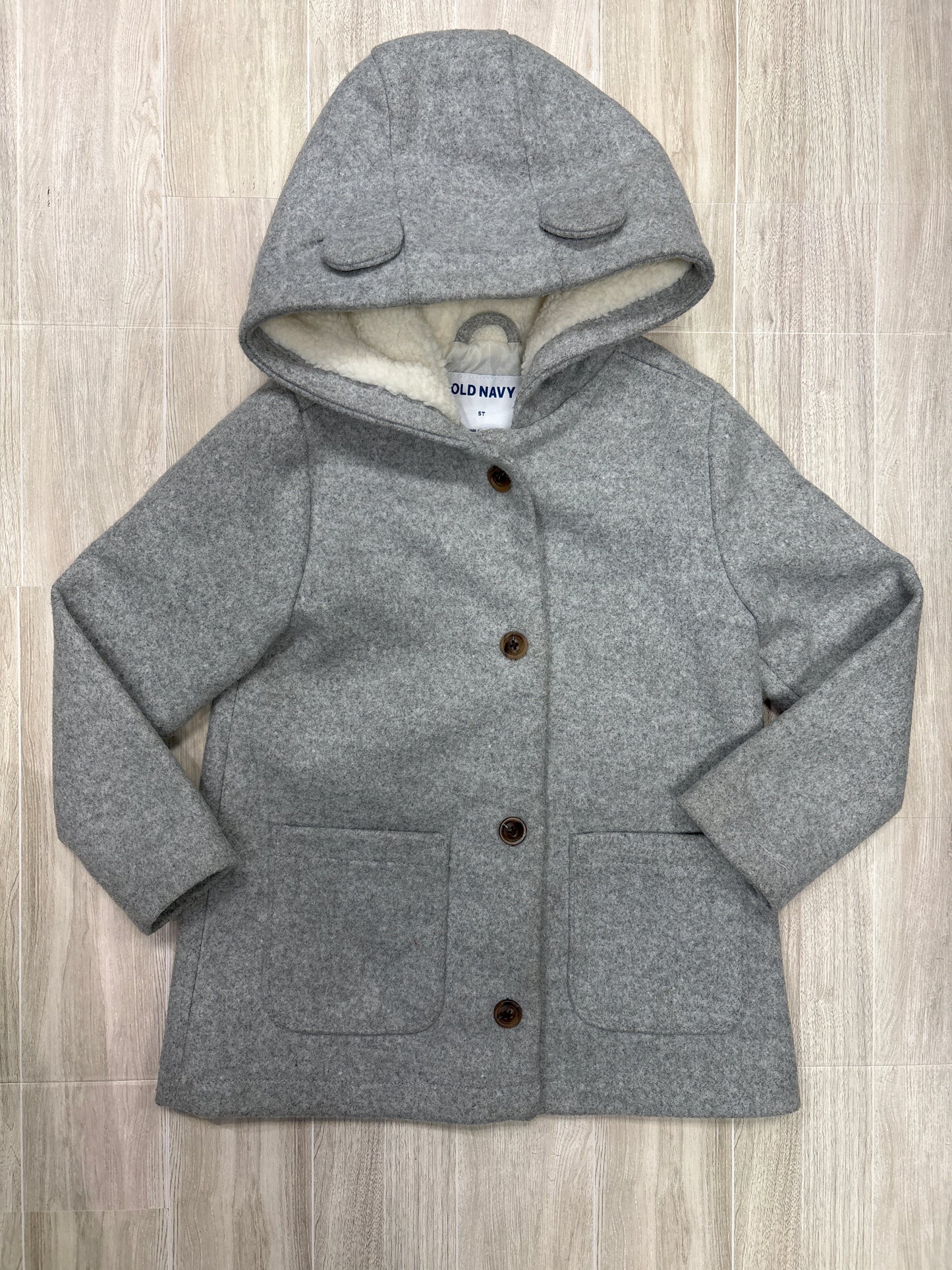 5T Grey Wool Button Hooded Jacket (Blemish On Hood)