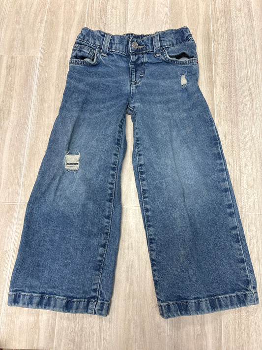 4T Medium Wash Distressed Wide Leg Denim - Blemish