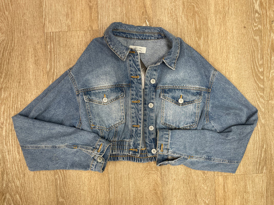 Womens Small Cropped Cinched Denim Jacket