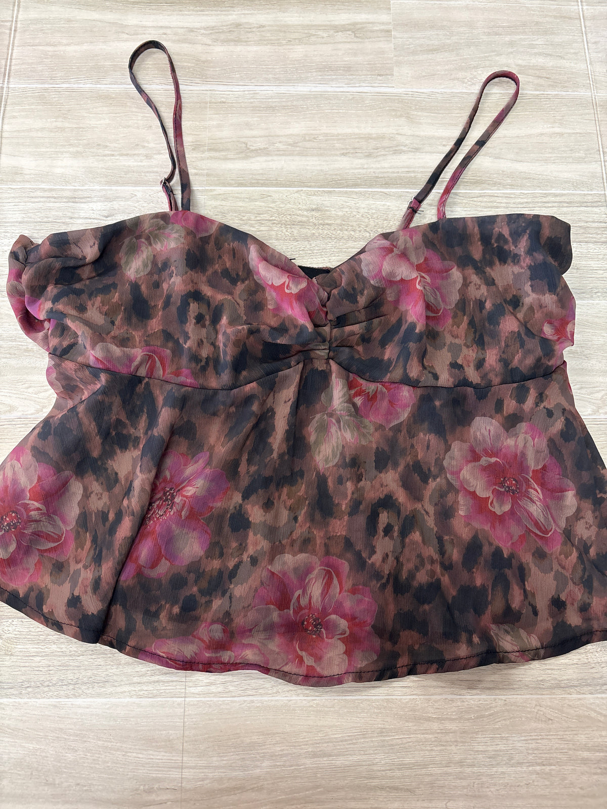 Womens Large Leopard Floral Flowy Tank