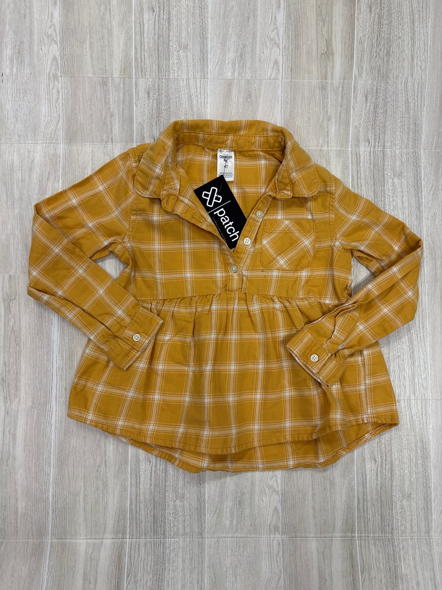 4T Mustard Plaid OshKosh Long Sleeve Top - Blemish