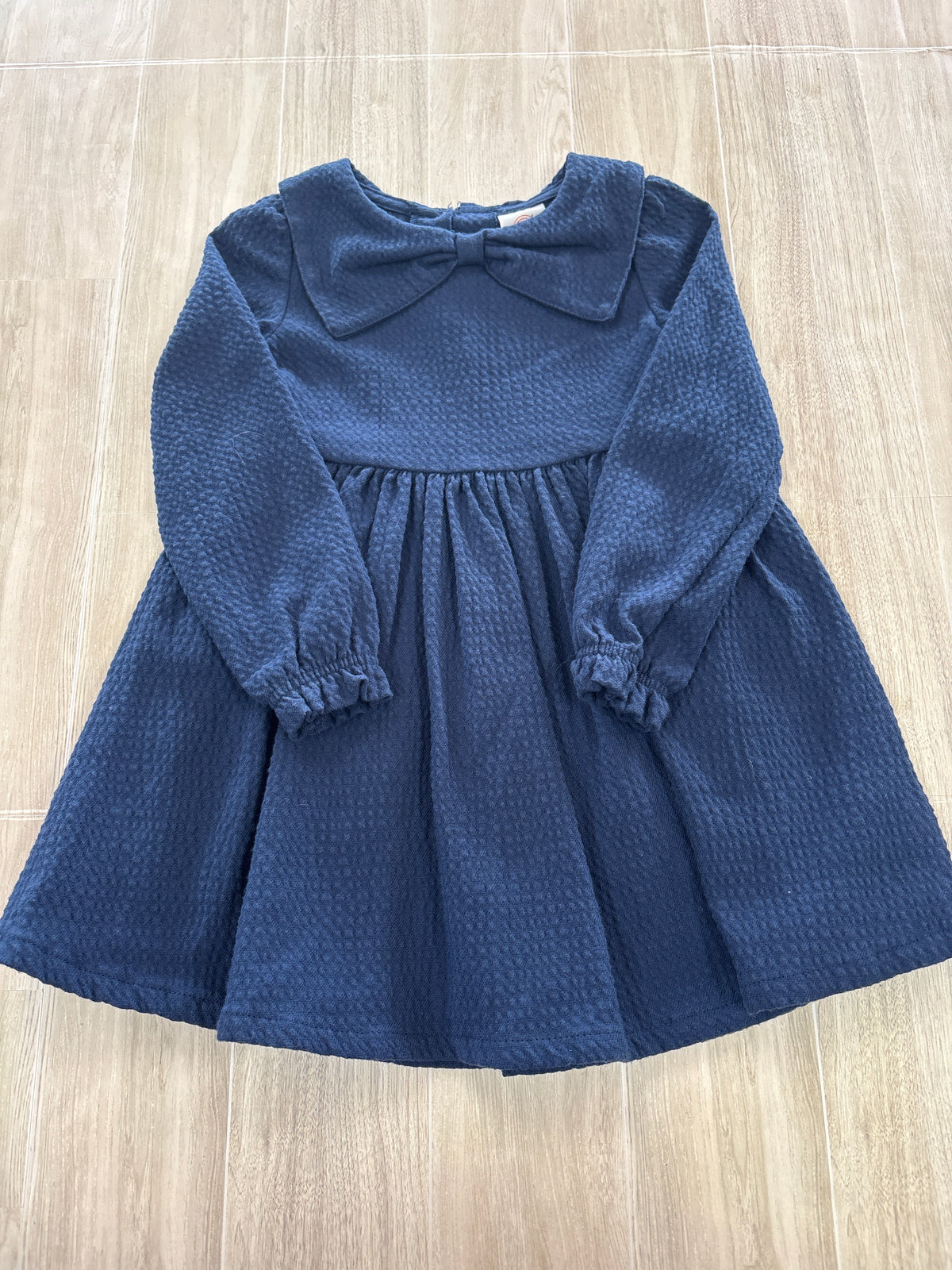 3T Navy Bow Collar Long Sleeve Dress