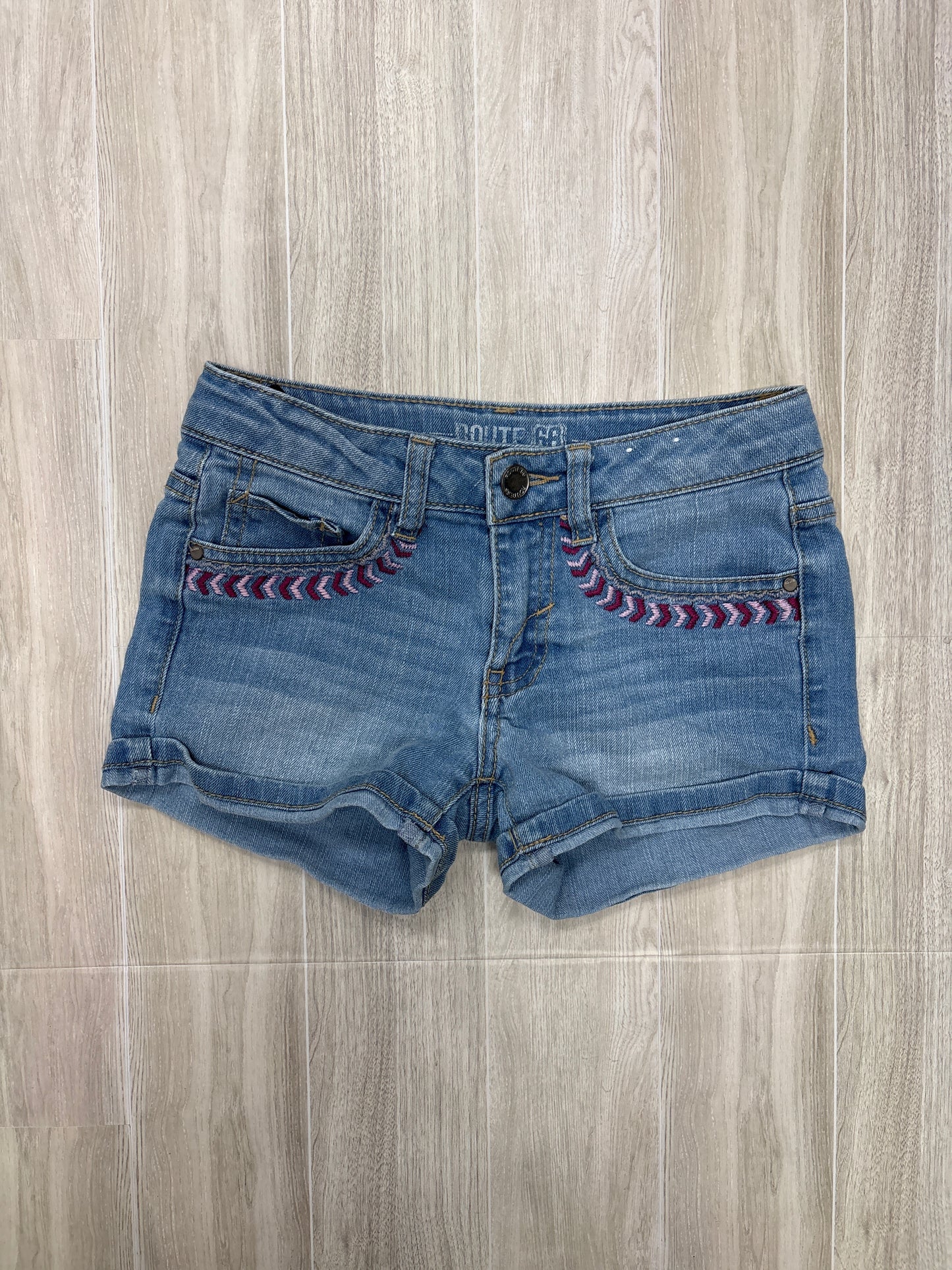 8 Light Wash Pink Embroidered Shorts