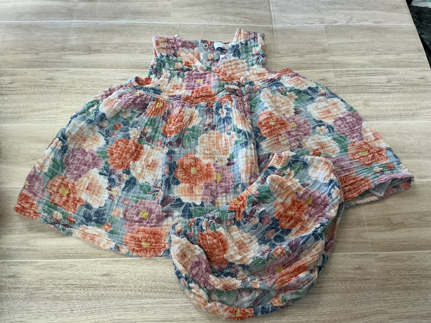 12-18m Angel Dear Muslin Floral Tank Dress + Bloomer Set