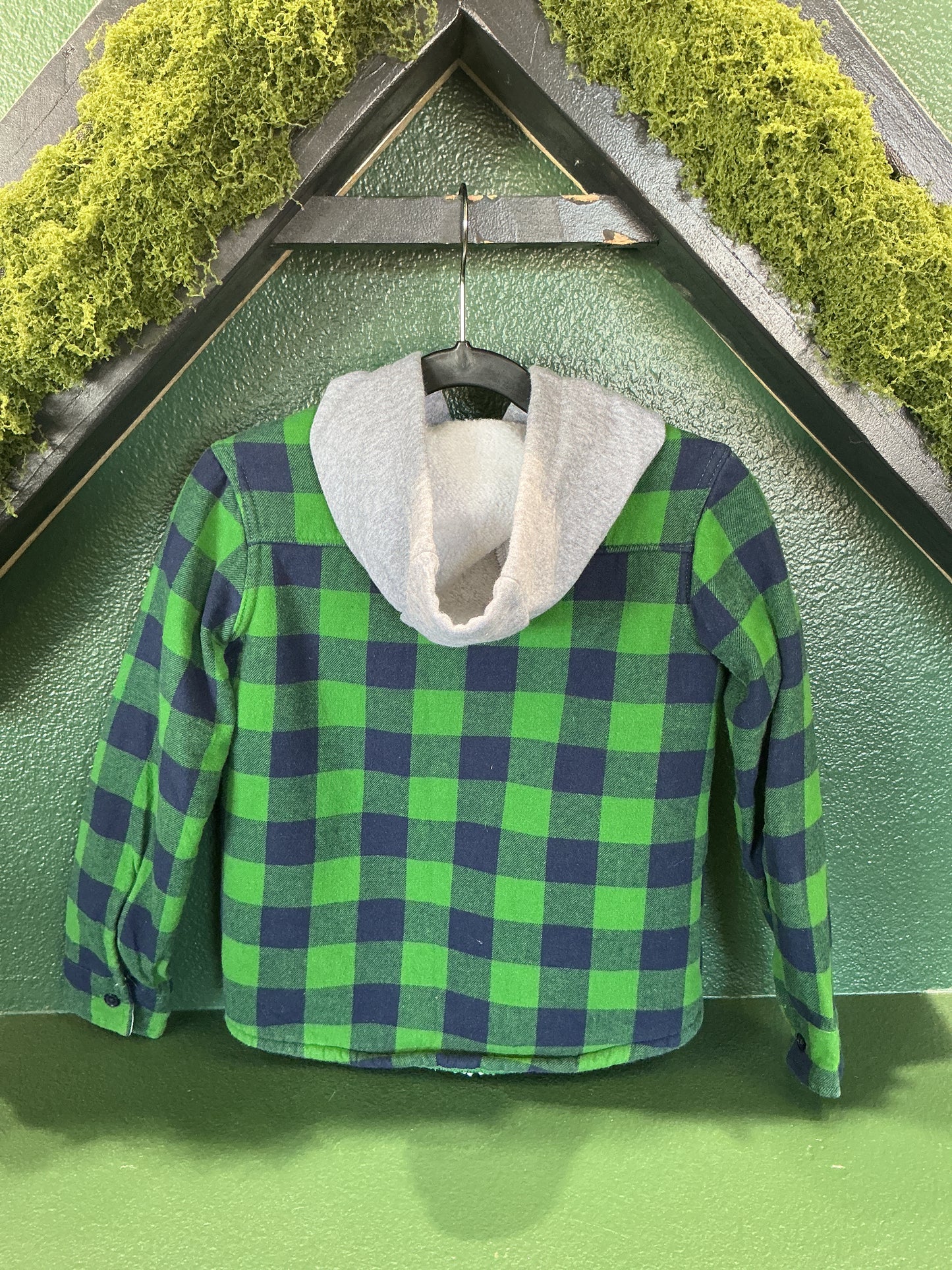 4T Flannel Plaid Furry Lined Hooded Shacket