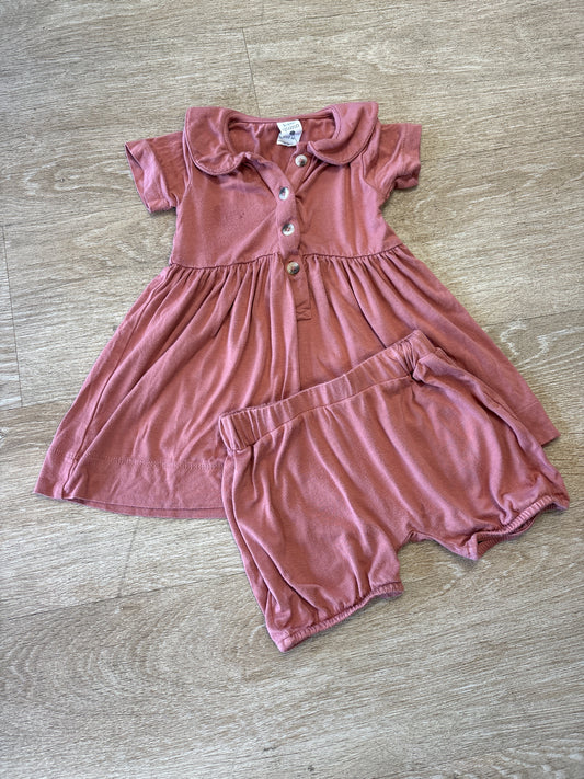 6-12m Kate Quinn Bamboo Blush Button Dress + Bloomer Set