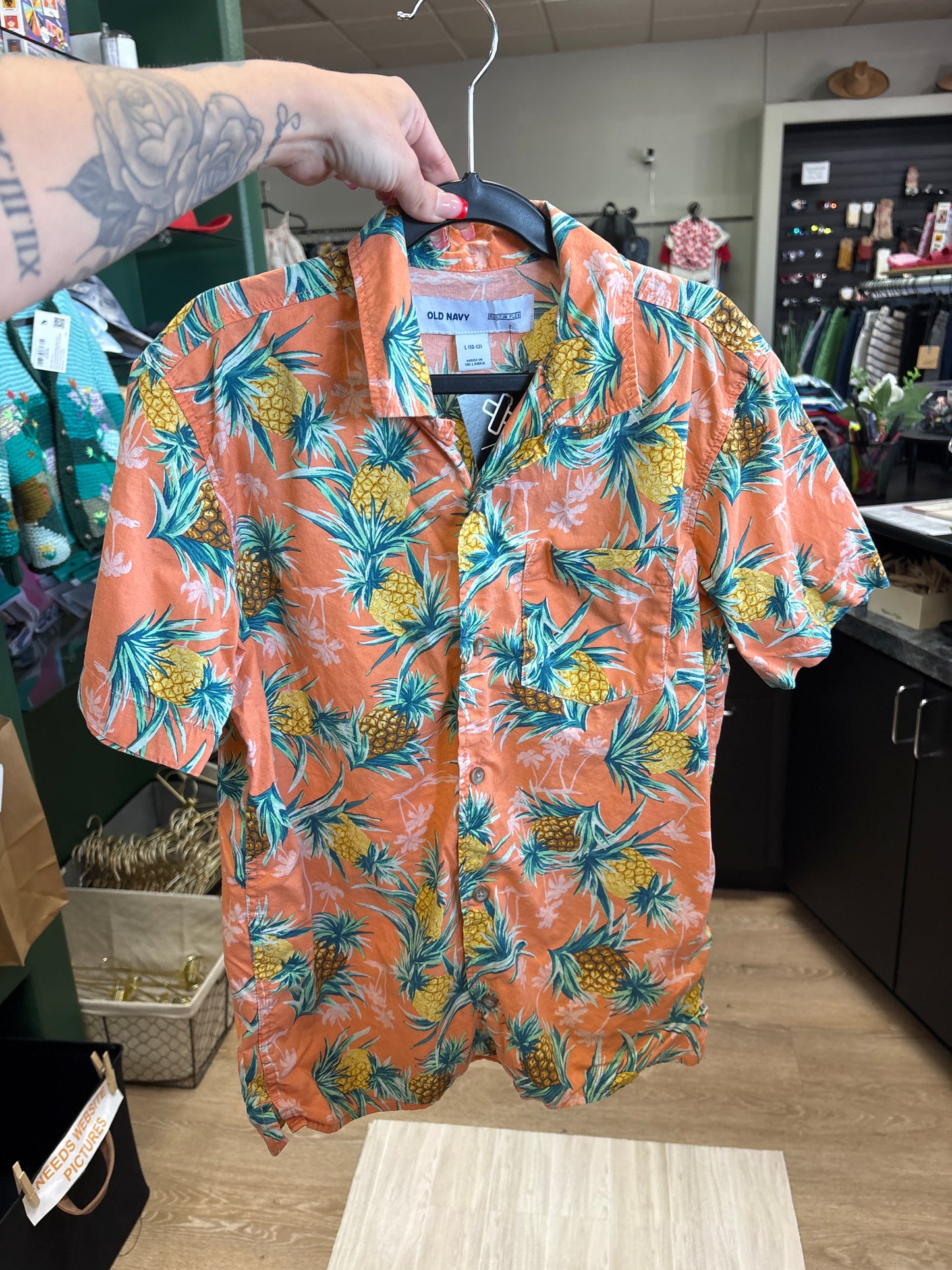 10/12 Orange Pineapple Button Up Shirt