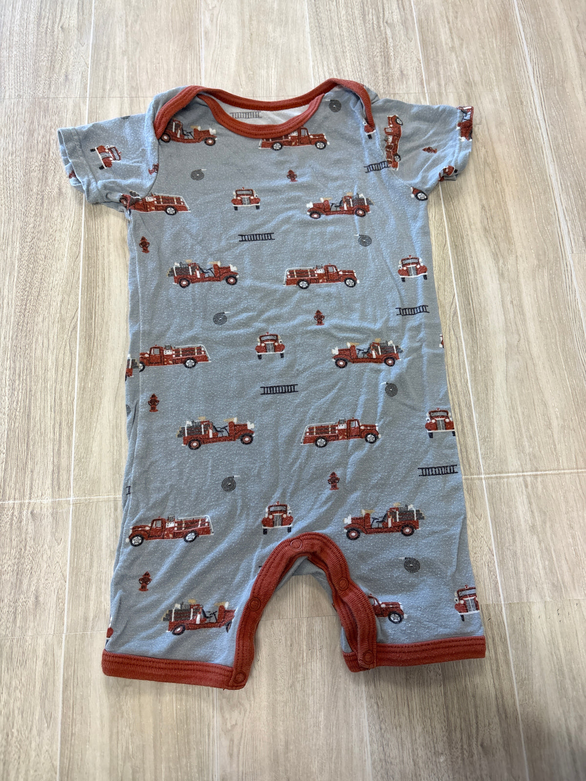 6-12m Bestaroo Grey Firetruck Shortie Romper