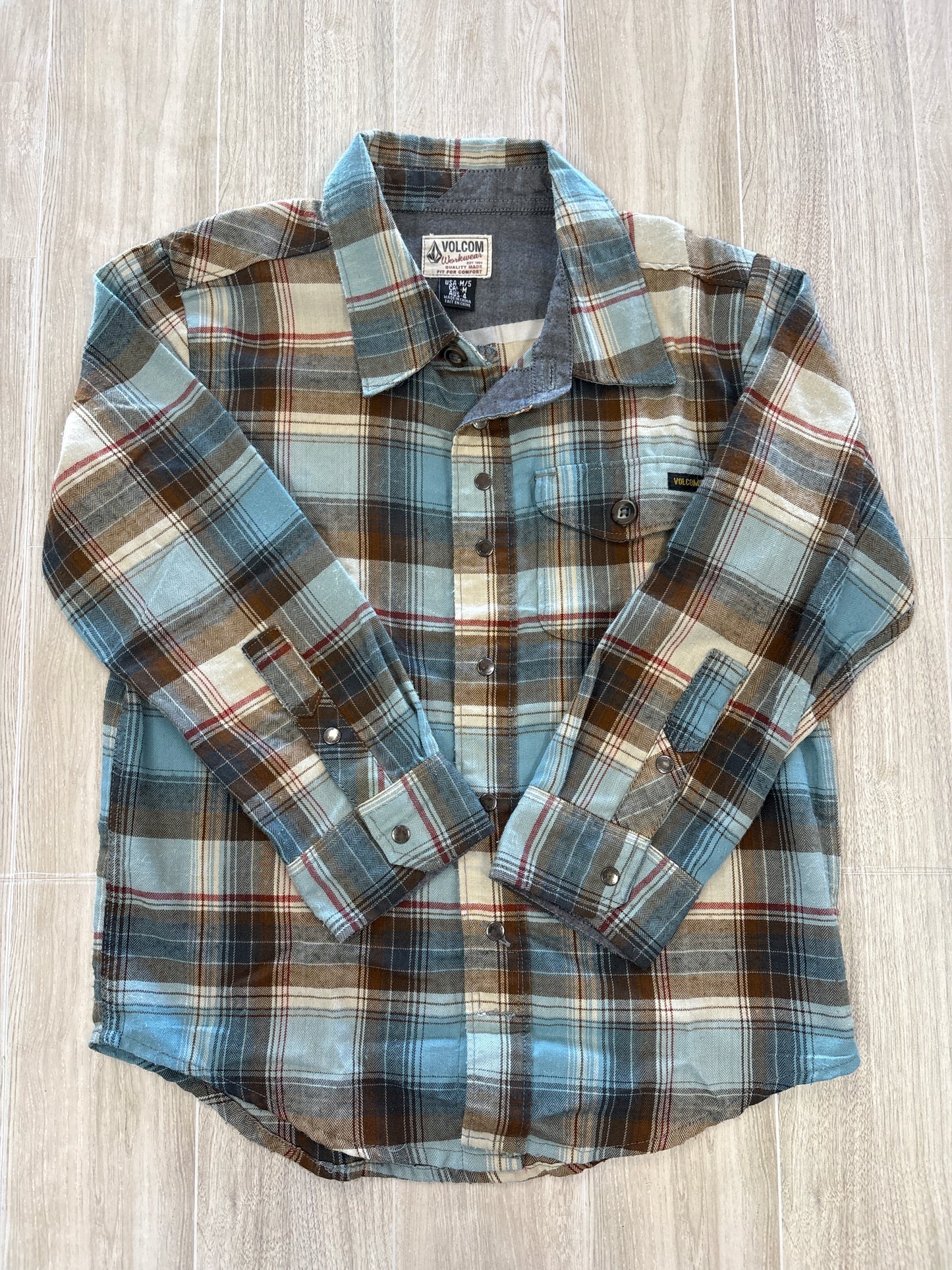 5 Volcom Blue/Brown Plaid Flannel