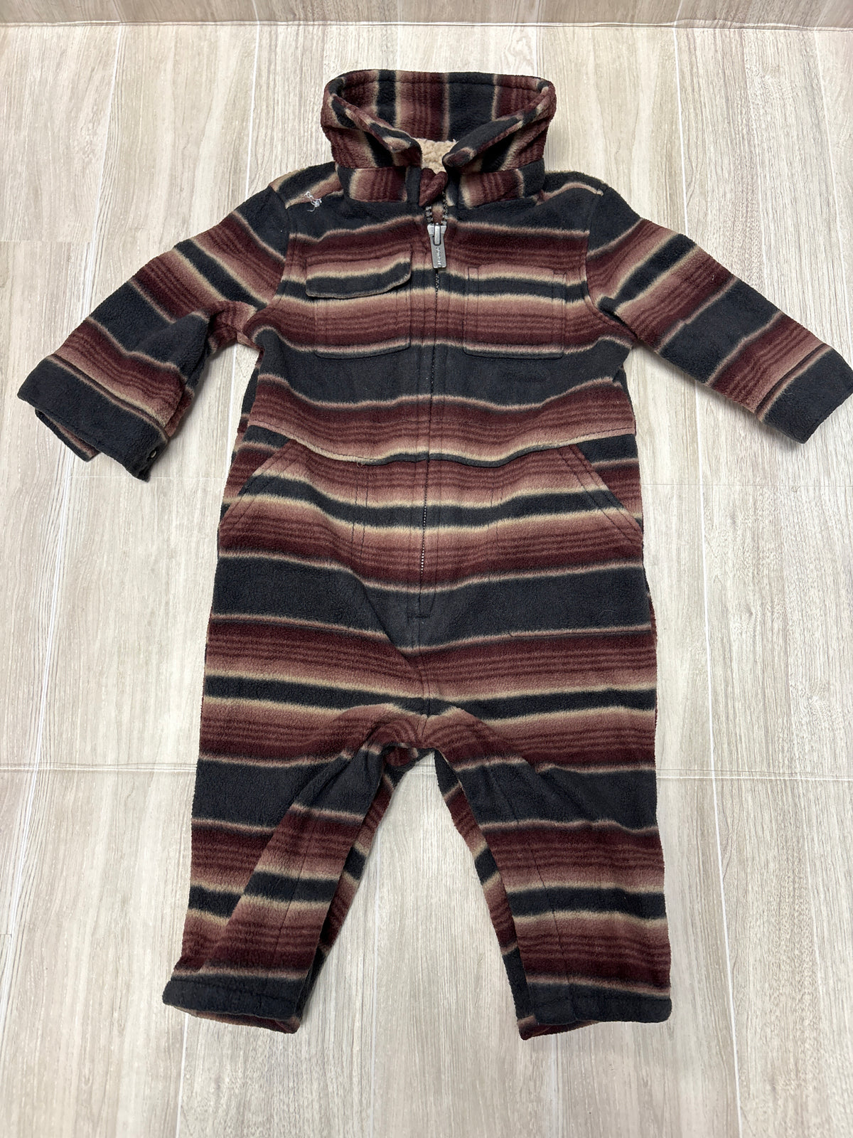 3-6m Brown/Grey Striped Cozy Jumpsuit