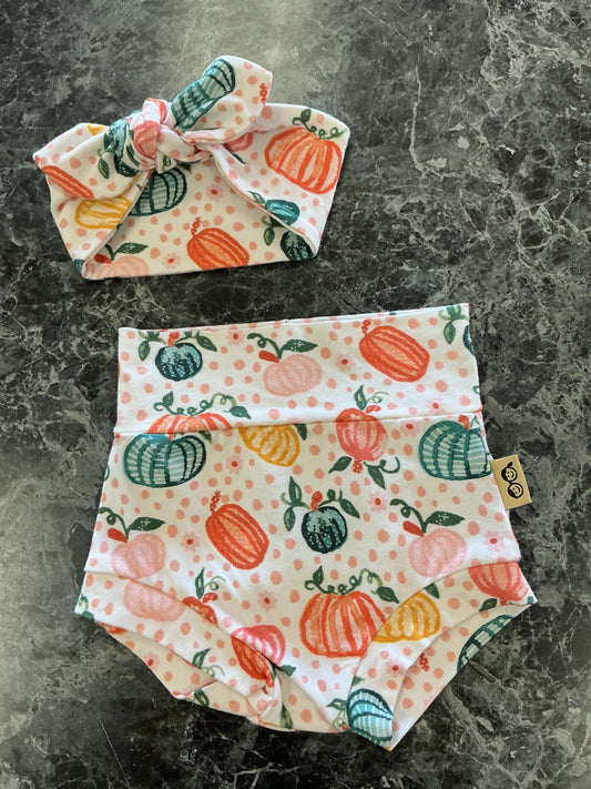 0-3m Pumpkin Bloomer + Bow Set